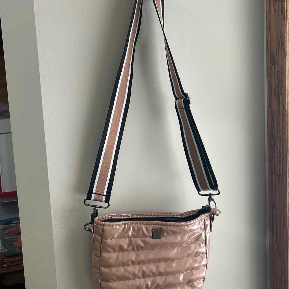 Think Royln Tan Patent Quilted Crossbody Bag